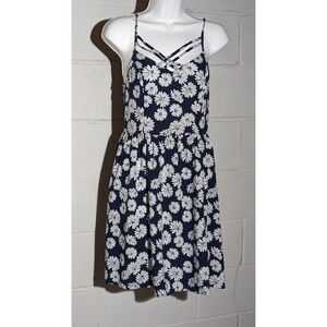 SO Y2K Daisy Print Dress Navy Blue White Floral Casual Summer Sundress Small